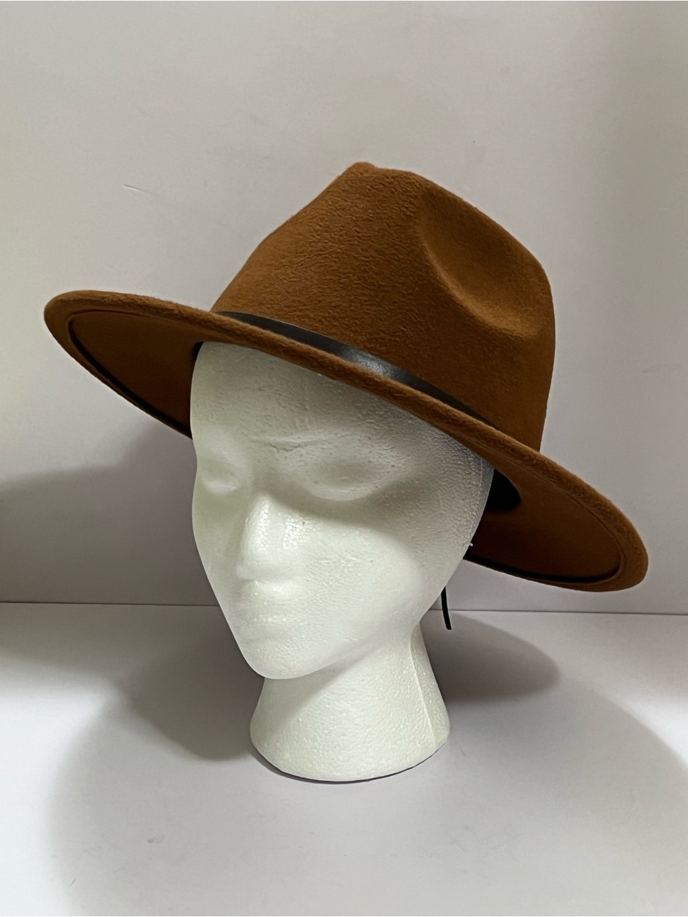World Market Brown Wide Brim Fedora Hat Faux Leather Band One Size